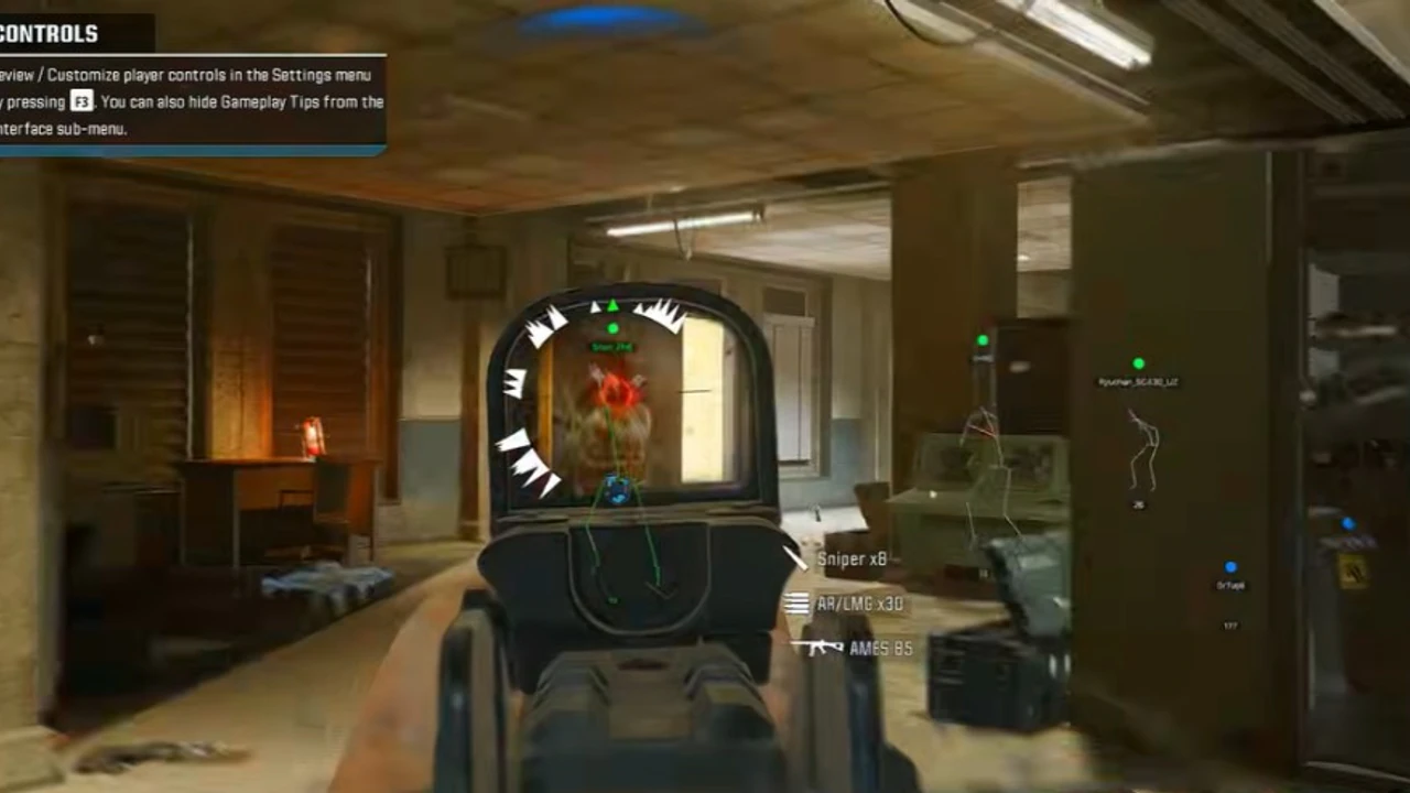 Warzone gameplay — ADS with skeleton ESP through doorway